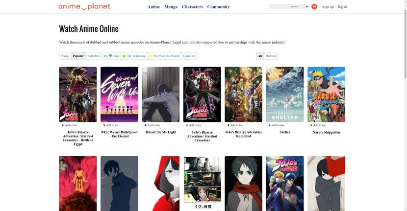 Anime Streaming Site Anime-Planet