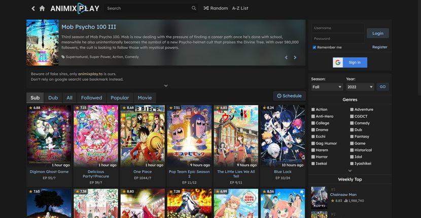 Anime Streaming Site AniMixPlay