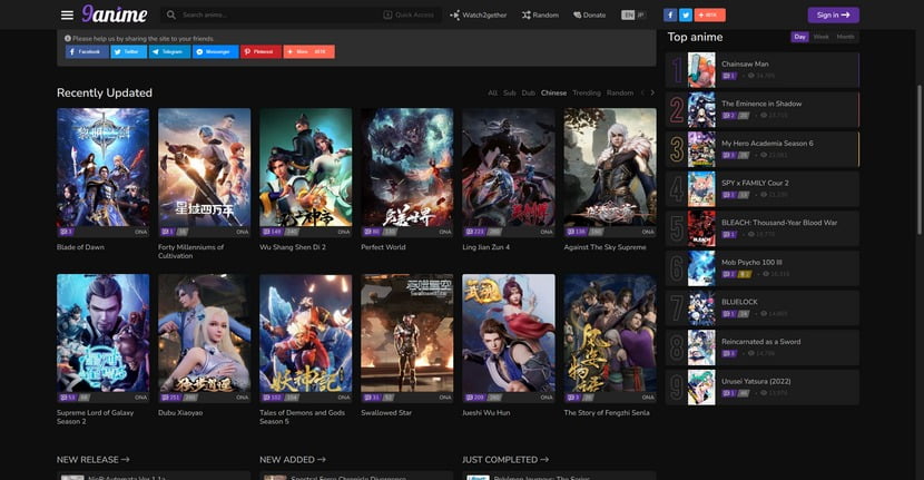 Chinese Anime Site 9anime