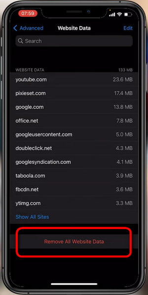 Clear Web Browser Cache and Data from iPhone