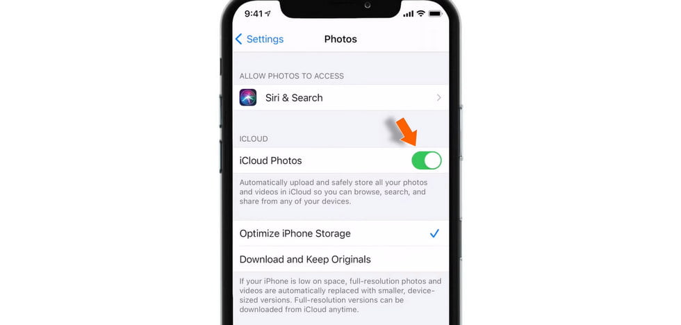 Disabled iCloud Photos Feature on iPhone