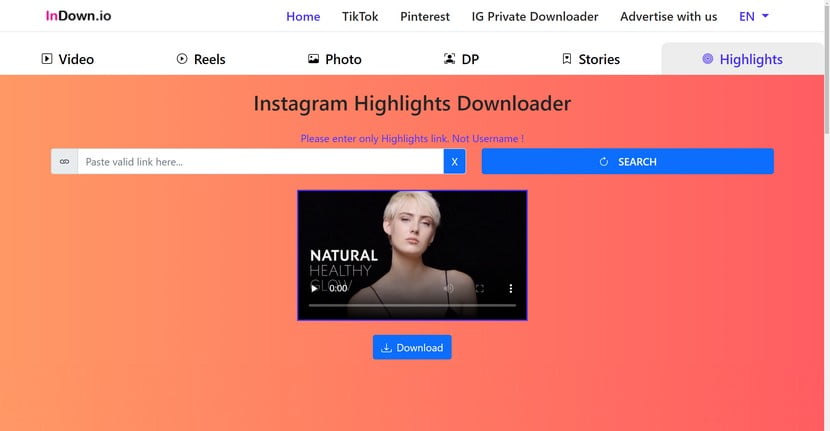 Instagram Highlights Downloader InDown.io
