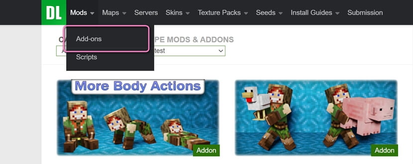Go to Add-ons Section on MCPEDL