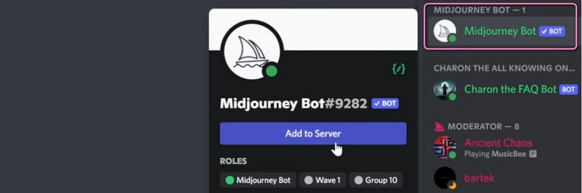 Add Midjourney Bot to Server from the Member List