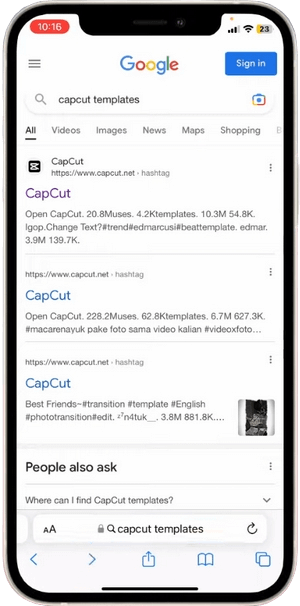 Search CapCut Template on Google