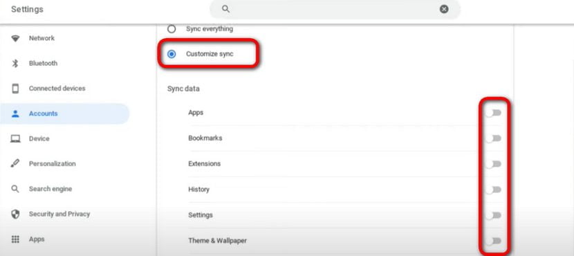 Customize Snyc Options on Chromebook