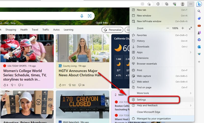 Go to Settings in the Edge Browser