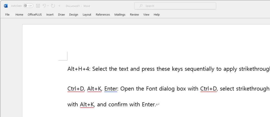 Strikethrough Using Shortcut in Word